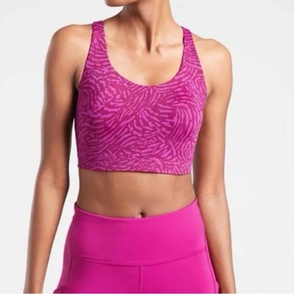 Athleta Advanced Sports Bra Animal Print Purple and Pink size 34E DD - Picture 1 of 12